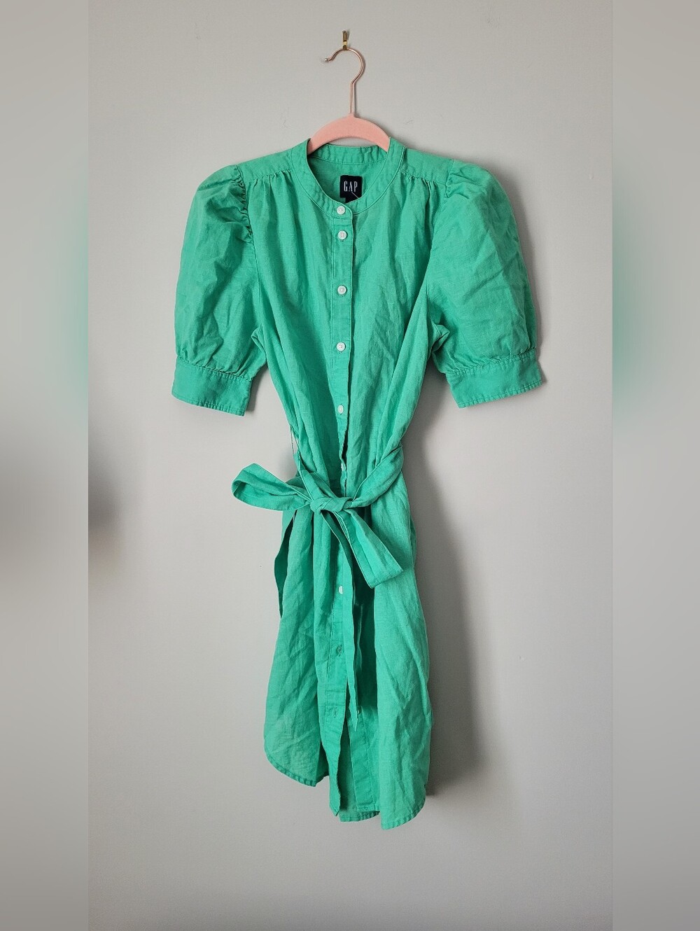 GAP Tall Puff Sleeve Button-Front Midi Dress